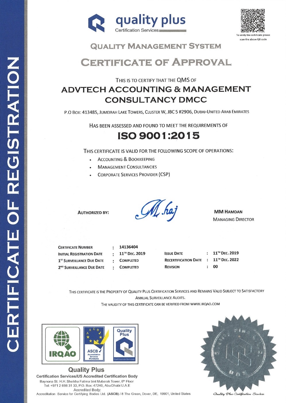ISO 9001 2015 Certificate 2021-2022